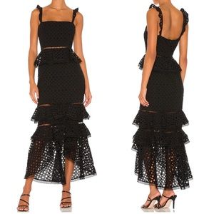 NBD Revolve Haze Midi Dress Black Tiered Eyelet Size Small